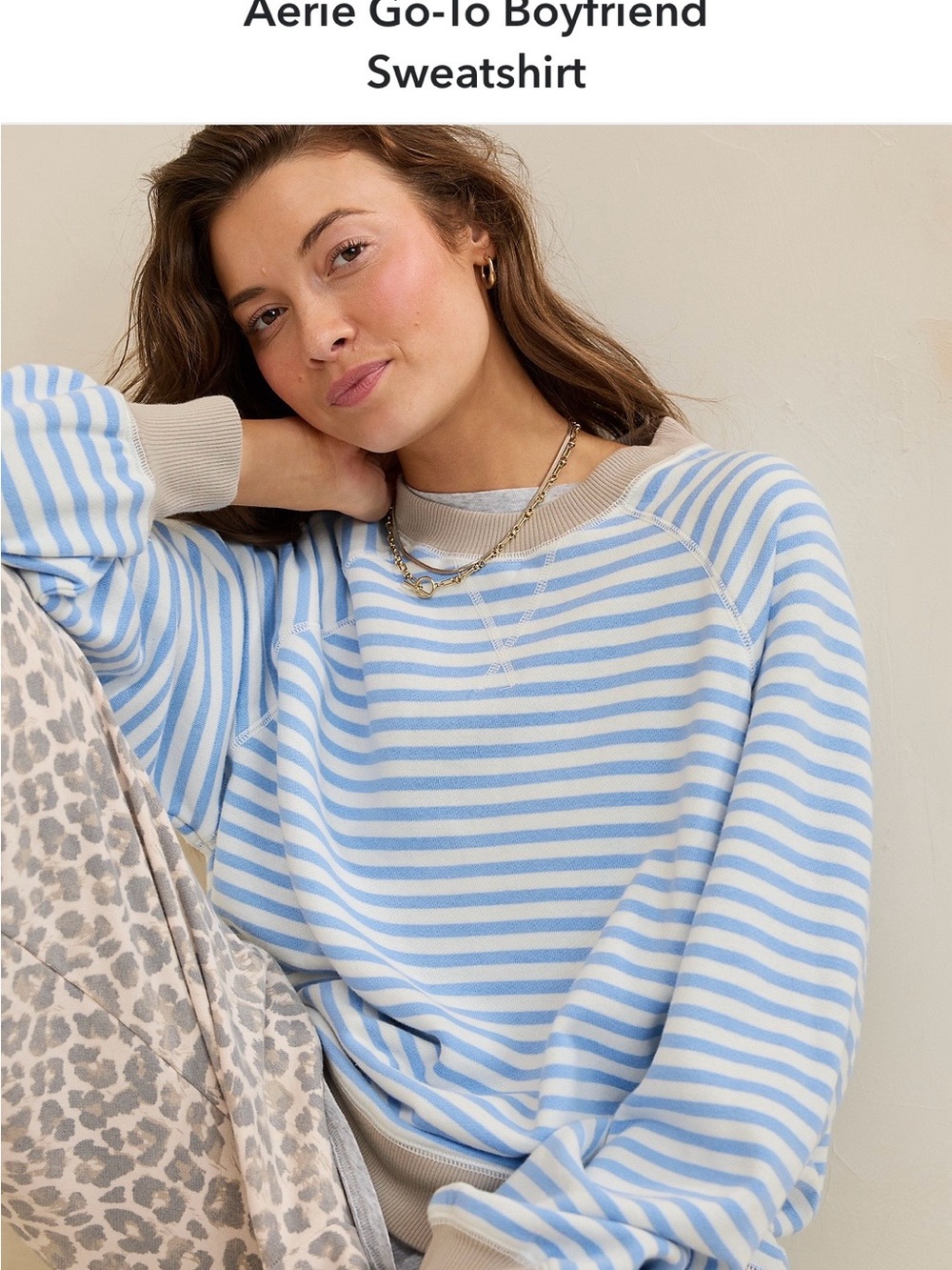 aerie Striped Crewneck Sweatshirt in Horizon Sky color